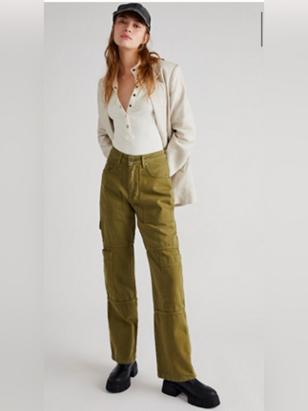 The Ragged Combat Jeans Olive Green High Waist Cargo Dad Boho Free People